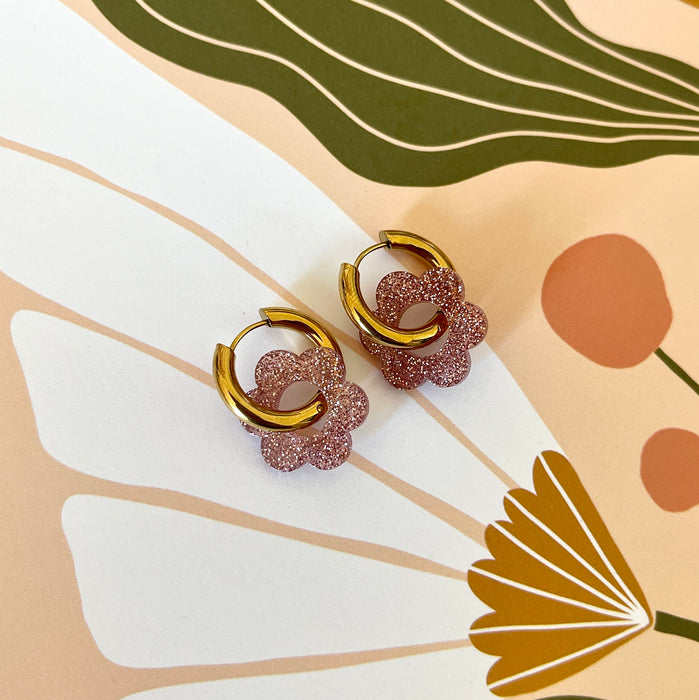 Boucles Paula - Pailleté rose