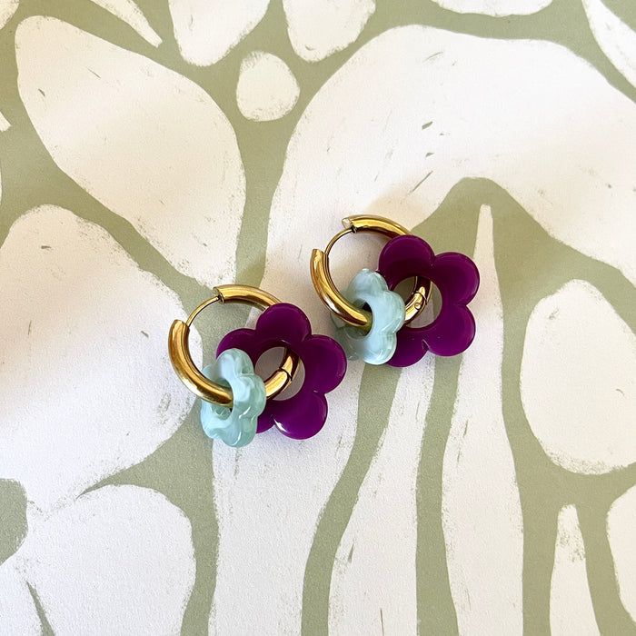 Boucles Mina - Violet/Vert d'eau