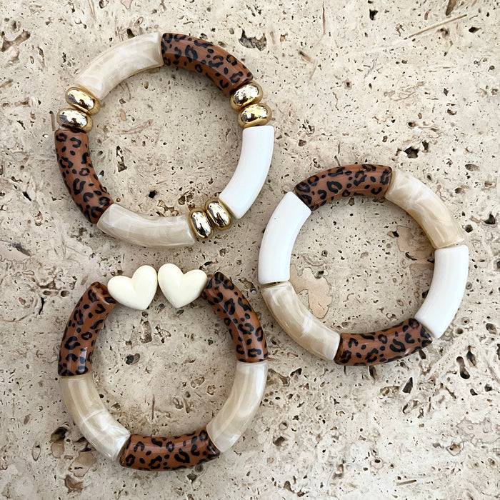 Trio bracelets Gigi - Ecru/léopard