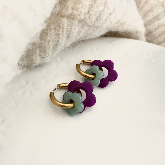 Boucles Mina - Violet/Vert d'eau