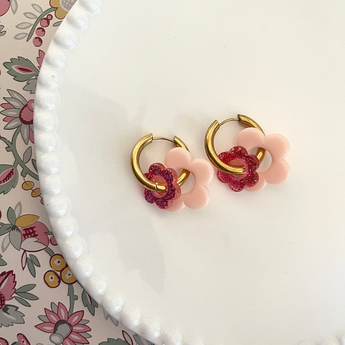 Boucles Mina - Rose/pailleté rose