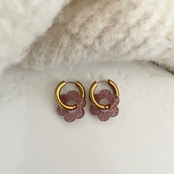 Boucles Paula - Pailleté rose